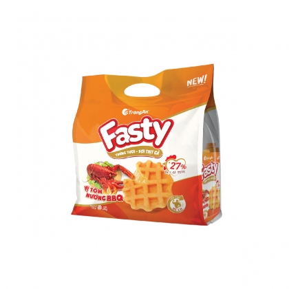 BÁNH TRỨNG TƯƠI SỢI THỊT GÀ FASTY VỊ TÔM NƯỚNG BBQ 156g